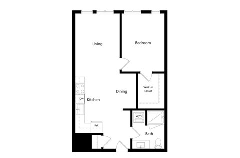 Floor plan for 1 bed, 1 bath, 656 sqft